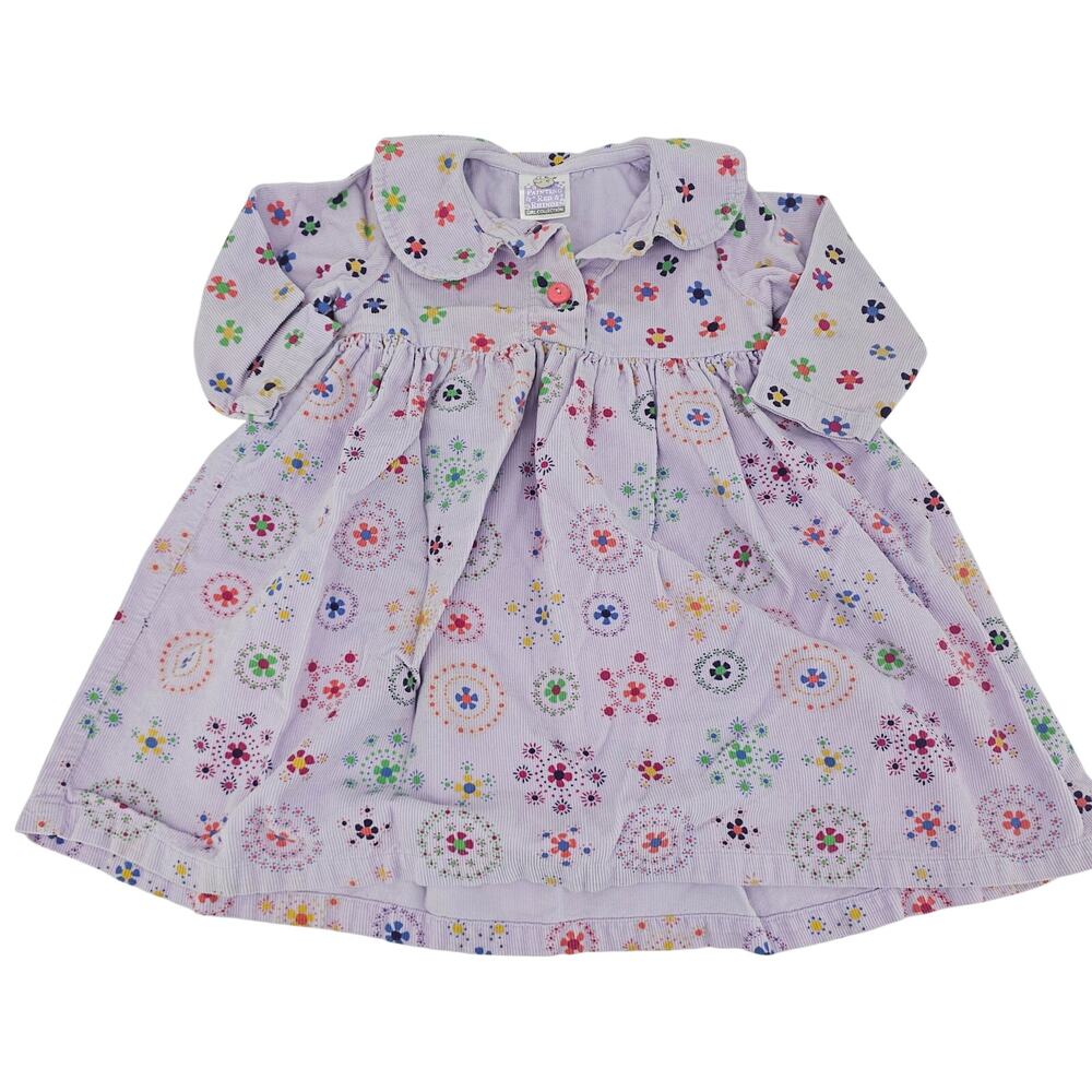 Vintage Painting Red Rhinos Corduroy Floral Lilac Girls Dress Size 2T 4015